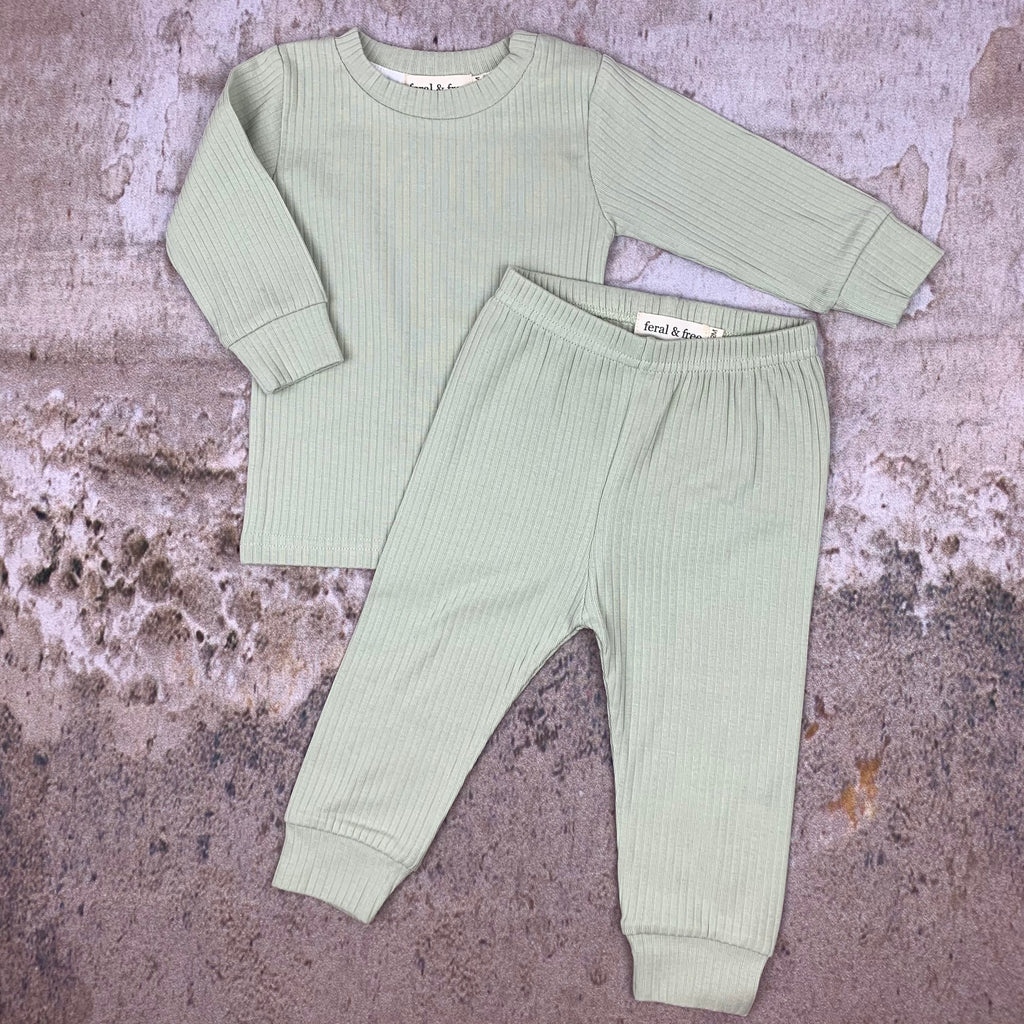 wide ribbed organic set in mint