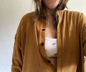 ribbed cotton robe in Ochre